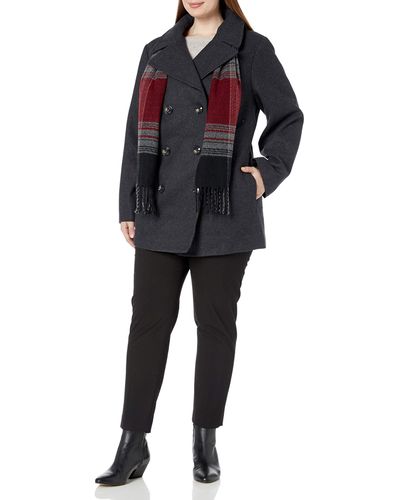 London Fog Double Breasted Peacoat With Scarf - Black