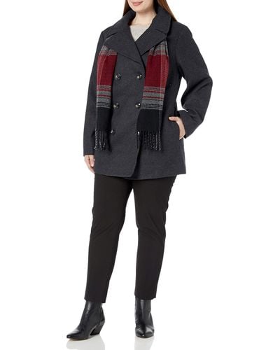 London Fog Double Breasted Peacoat With Scarf - Blue