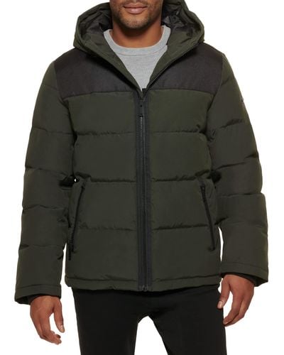 DKNY Shawn Quilted Mixed Media Hooded Puffer Jacket - Green