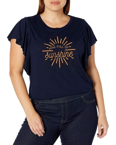 Jessica Simpson Yara Cutie Ruffle Sleeve Graphic Tee Shirt - Blue