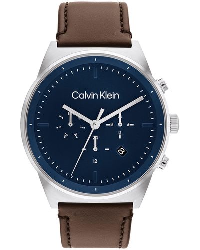Calvin Klein Quartz 25200300 Stainless Steel And Leather Strap Watch - Blue