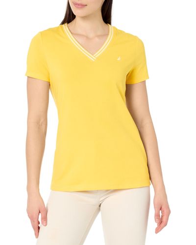 Nautica Solid V-neck Short Sleeve T-shirt - Yellow
