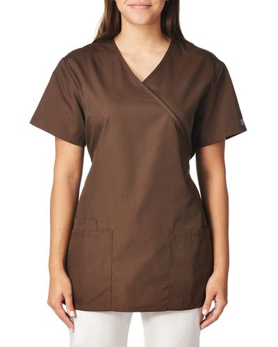 CHEROKEE Workwear Scrubs Tie Back Mock Wrap Tunic - Brown
