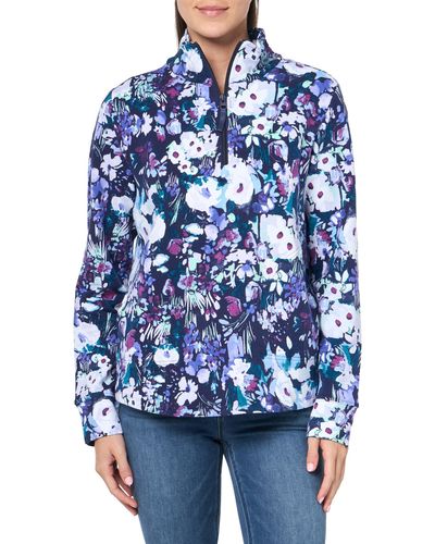 Vera Bradley French Terry Quarter-zip Sweatshirt With Pockets - Blue