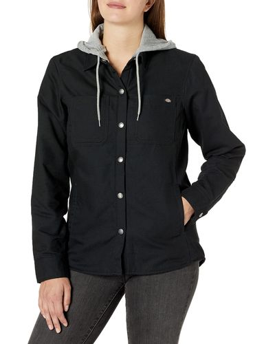 Dickies Womens 's Duck Hooded Shirt Jacket - Black