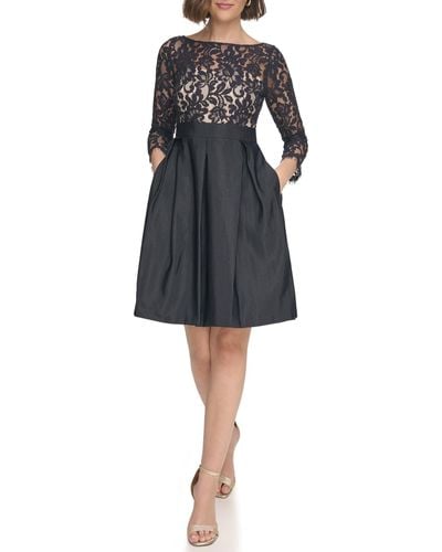 Eliza J Lace-top Boat-neck Cocktail And Party Dress - Black