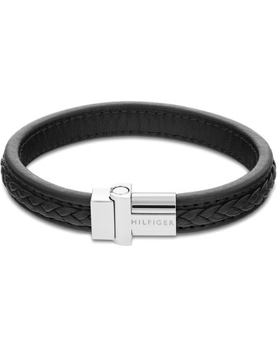 Tommy Hilfiger Jewelry Magnetic Braided Stainless Steel & Brown Leather Bracelet Color: Brown - Black