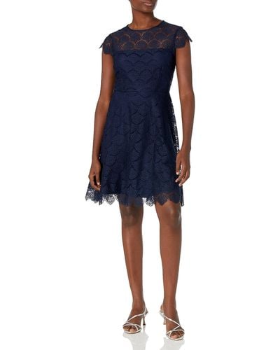 Kensie Scallop Lace Navy Dress - Blue