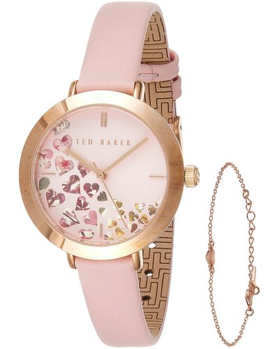 Ted Baker Ammy Hearts Leather Strap Bracelet Gift Set - Pink
