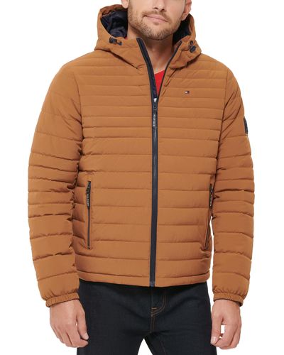 Tommy Hilfiger Stretch Poly Hooded Packable Jacket - Brown