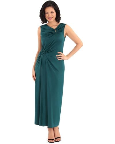Maggy London Sleeveless Maxi Dress With U-bar Trim And Ruching Details At Neck And Side Waist - Green
