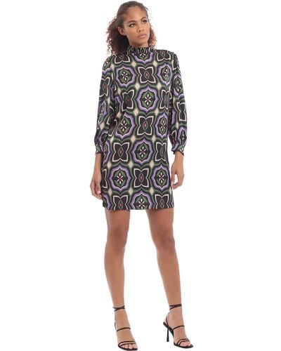 Donna Morgan Plus Size Long Sleeve Geo Print Shift Dress - Black