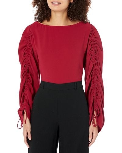 Trina Turk Ruched Sleeve Blouse - Red