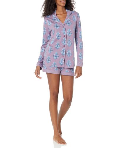 Cosabella Bella Printed Comfort Long Sleeve Top Boxer Pajama Set - Blue