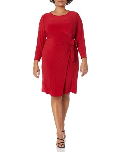 Kasper Plus Size Anise Faux Wrap Dress Fire Red