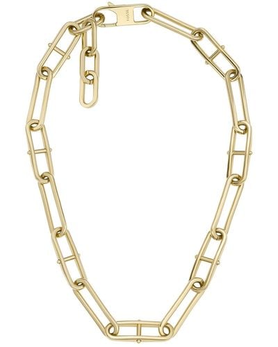 Fossil Heritage D Link Stainless Steel Chain Necklace - Metallic