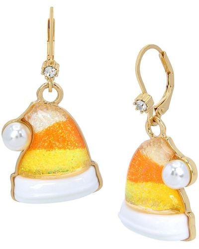 Betsey Johnson Candy Corn Santa Hat Earrings - Yellow