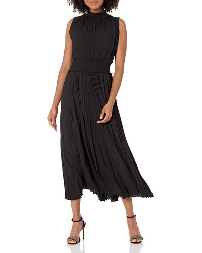 Nanette Lepore Smocked High Neck Pleated Maxi Dress - Black