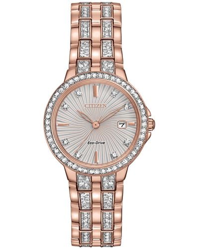 Citizen Eco-drive Dress Classic Crystal Watch In Rose-tone Stainless Steel - Metallic