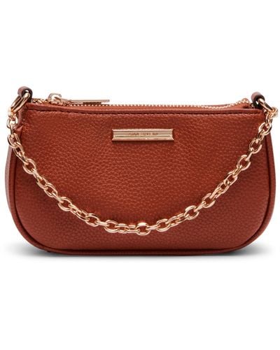 Anne Klein Mini Crossbody With Chain Swag - Brown