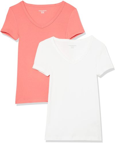 Amazon Essentials Camiseta de Cuello en Pico de ga Corta y Ajuste Entallado Mujer - Multicolor