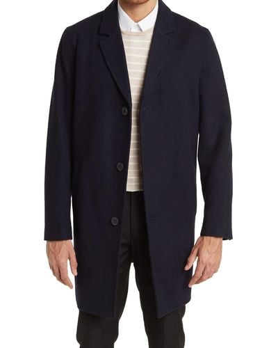 Cole Haan S 37" Melton Wool Notched Collar Coat With Welt Body Pockets Jacket - Blue