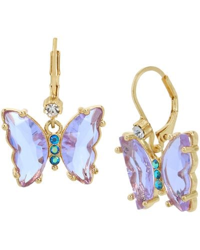 Betsey Johnson S Butterfly Drop Earrings - Blue