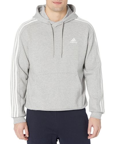 adidas Big Tall Essentials French Terry 3-stripes Pullover Hoodie - Gray
