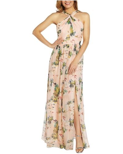 Adrianna Papell Floral Printed Organza Gown - Metallic