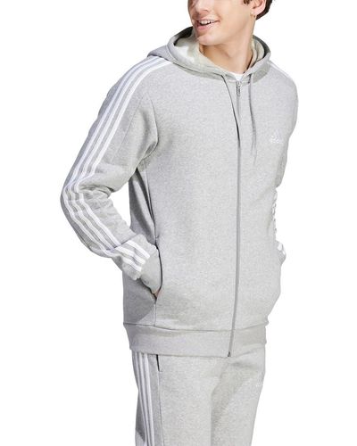 adidas Essentials Fleece 3-stripes Full-zip Hoodie - Gray