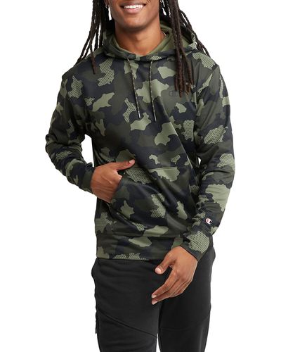 Champion , Game Day Moisture-wicking Breathable Stretch Hoodie, Mesh Camo Cargo Olive-586638, Small - Green