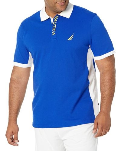 Nautica Herren Classic Fit Short Sleeve Performance Pique Polo Shirt Poloshirt - Blau