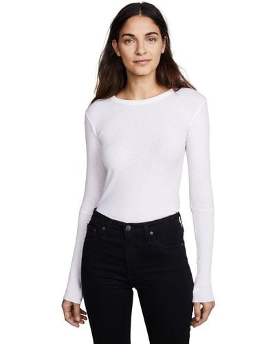 Enza Costa Womens Cashmere Long Sleeve Cuffed Crew With Thumbhole T Shirt - White