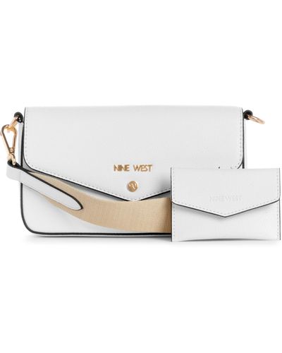 Nine West Peaches Small Crossbody Flap Bag And Card Case - White