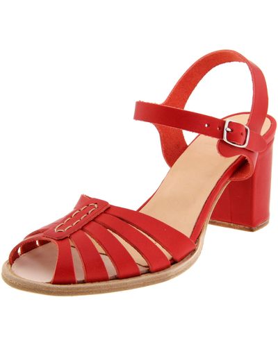 Swedish Hasbeens High Heeled Leather Sandal Ankle-strap Sandal,red,10 M Us