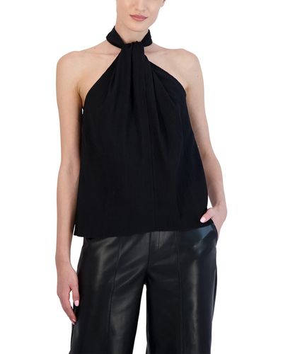 BCBGMAXAZRIA Sleeveless Relaxed Top Twisted Halter Neck Back Keyhole Shirt - Black