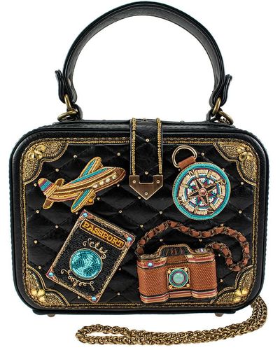 Mary Frances Bucket List Beaded Top Handle Travel Theme Handbag - Black