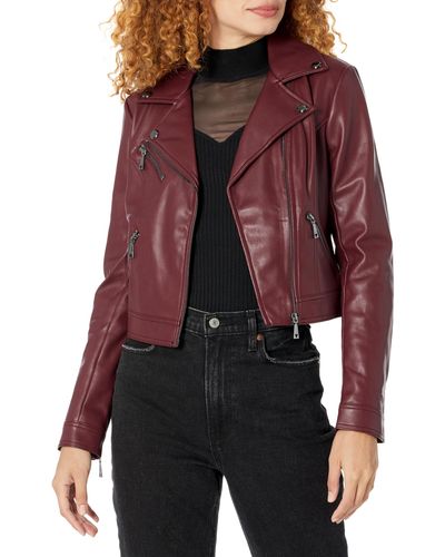 Guess Long Sleeve Venom Cropped Moto Jacket - Red