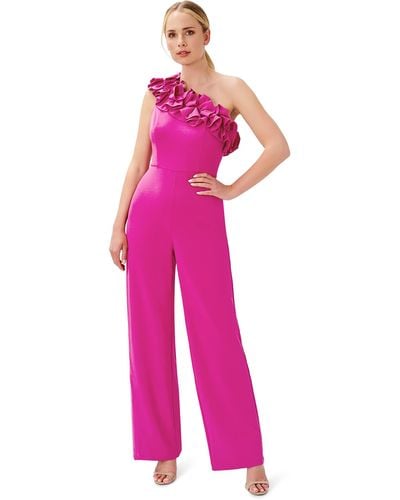 Adrianna Papell Ruffle Crepe Jumpsuit - Pink