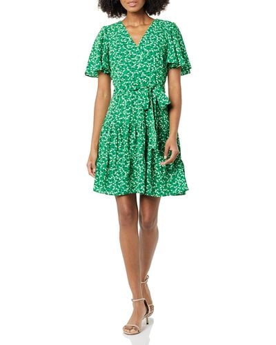 Eliza J V Neck Flutter Sleeve Fit And Flare Dress - Green