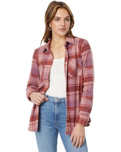 Lucky Brand Cozy Plaid Knit Shirt Jacket - Red