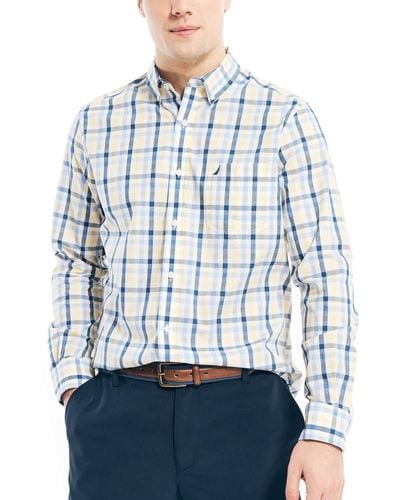 Nautica Wrinkle Resistant Long Sleeve Button Front Shirt - Blue