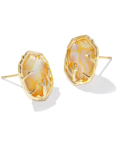 Kendra Scott , S, Daphne Coral Frame Stud Earrings, Gold Iridescent Abalone, One Size - Metallic