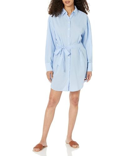 Velvet By Graham & Spencer Womens Addison Cotton Poplin Button Up Casual Dress - Blue