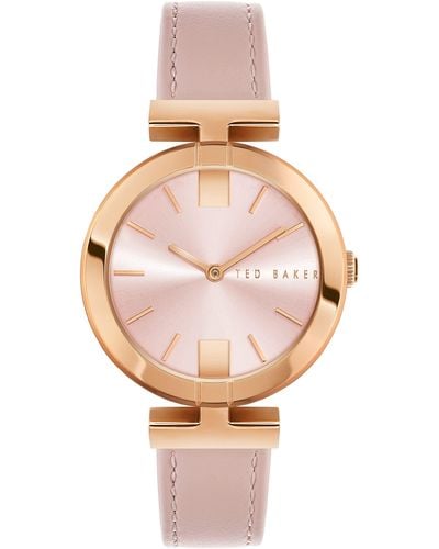 Ted Baker 36 Mm Darbey 2h Leather Strap Watch - Pink