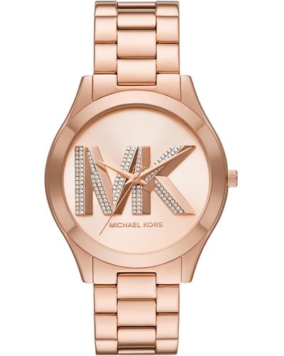 Michael Kors Slim Runway Logo Rose Gold-tone Stainless Steel Bracelet Watch - Metallic