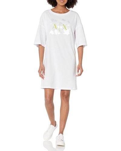 Emporio Armani A|x Armani Exchange Bat Sleeve Summer Bp Print T-shirt Mini Dress - White