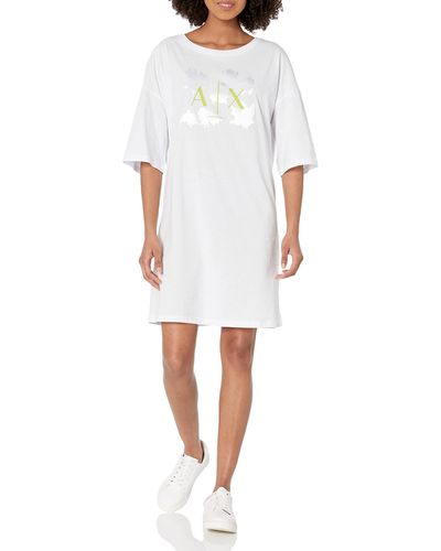 Emporio Armani A|x Armani Exchange Bat Sleeve Summer Bp Print T-shirt Mini Dress - White