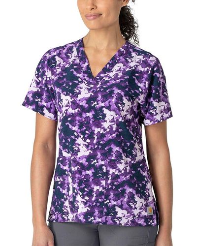 Carhartt S V-neck Print Top Medical Scrubs Shirt - Purple
