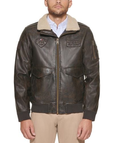 Tommy Hilfiger Faux Leather Bomber Jacket - Gray